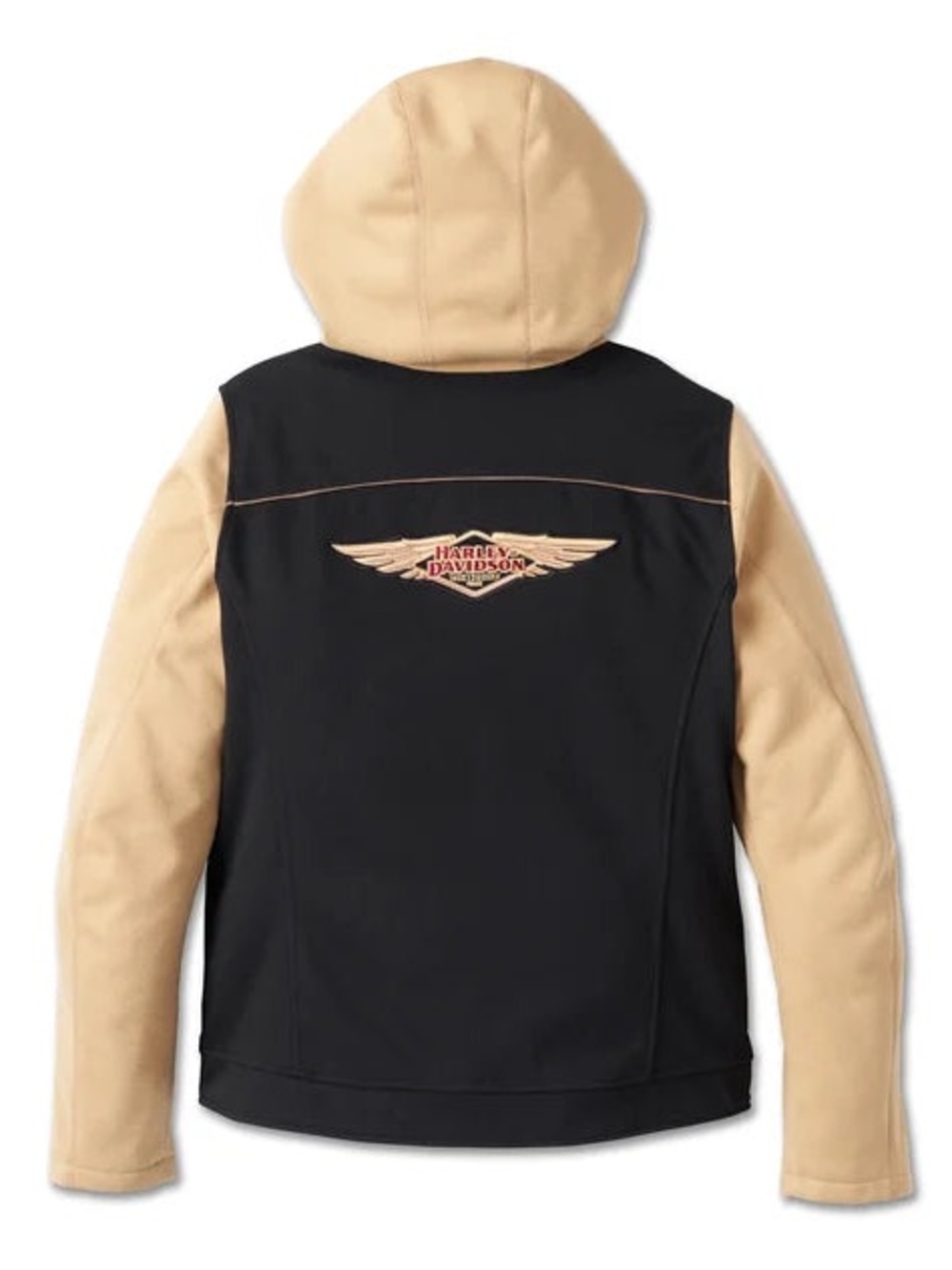 Harley-Davidson Women’s Two-Tone Hooded Jacket Black Beige Tan with Red Lining - Picture 2 of 13